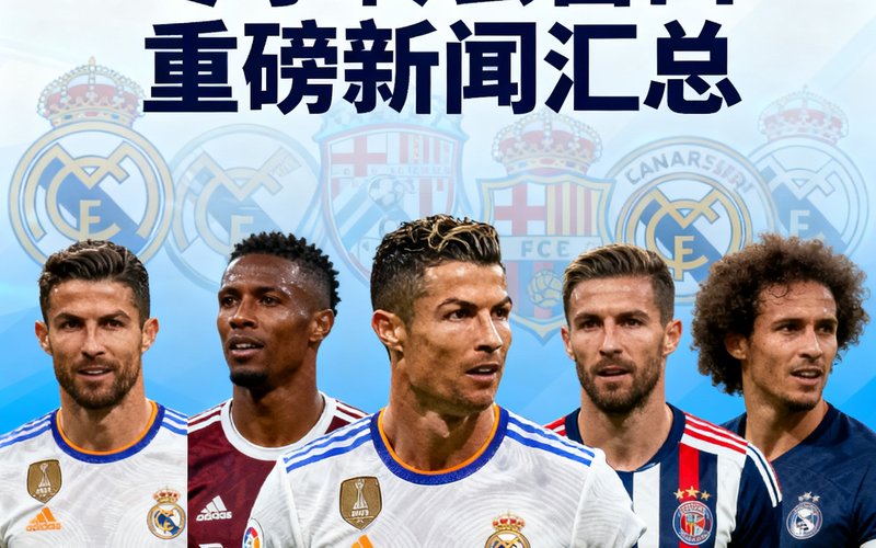 冬季转会窗口重磅新闻汇总配图，多位球员的转会传闻拼贴画面，背景为欧洲各大俱乐部徽标